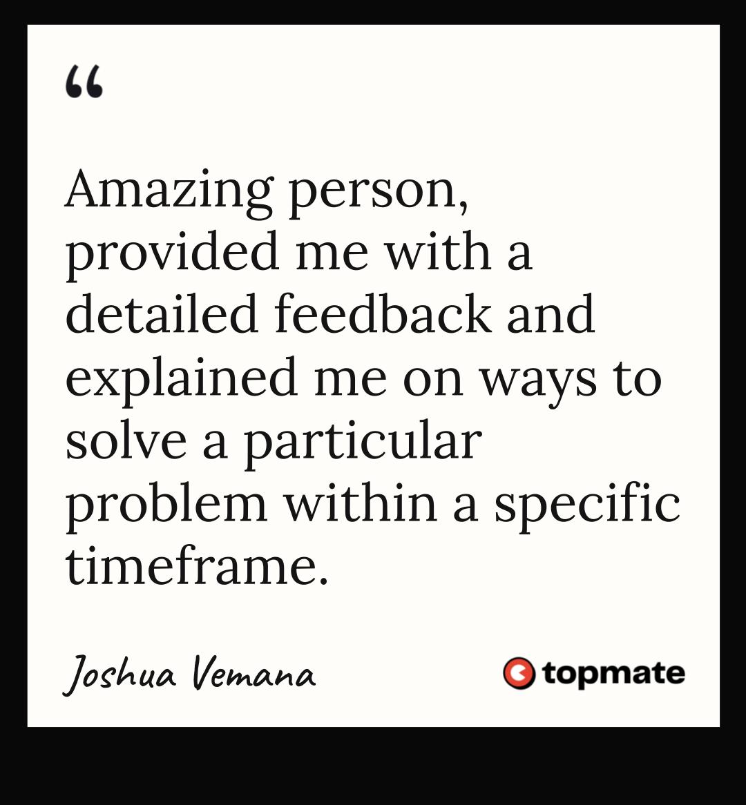 Testimonial from Joshua